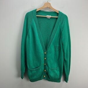Vintage Old Money Cardigan Sweater Green Gold Buttons Crest Preppy Academia Prep
